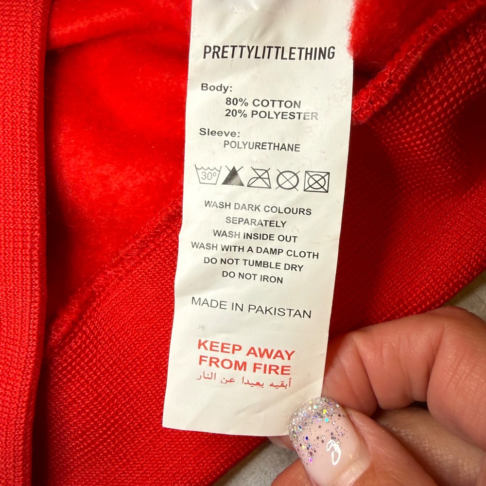 NWT PRETTYLITTLETHING Red & White Varsity Cropped Bomber Jacket  Size S‎ - Picture 7 of 12